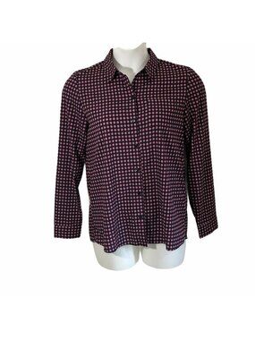 Tommy Hilfiger Shirt Top Womens 10 Floral Button Up Navy Blue Red Long Sleeve